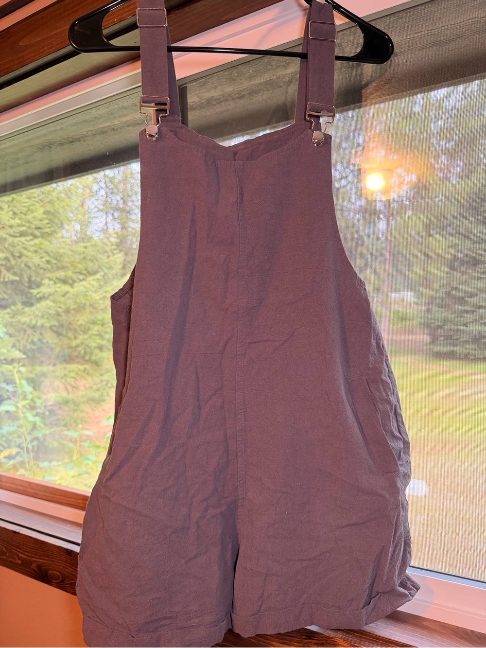 Linen Blend Charcoal Gray Overall Romper Shorts Size Small